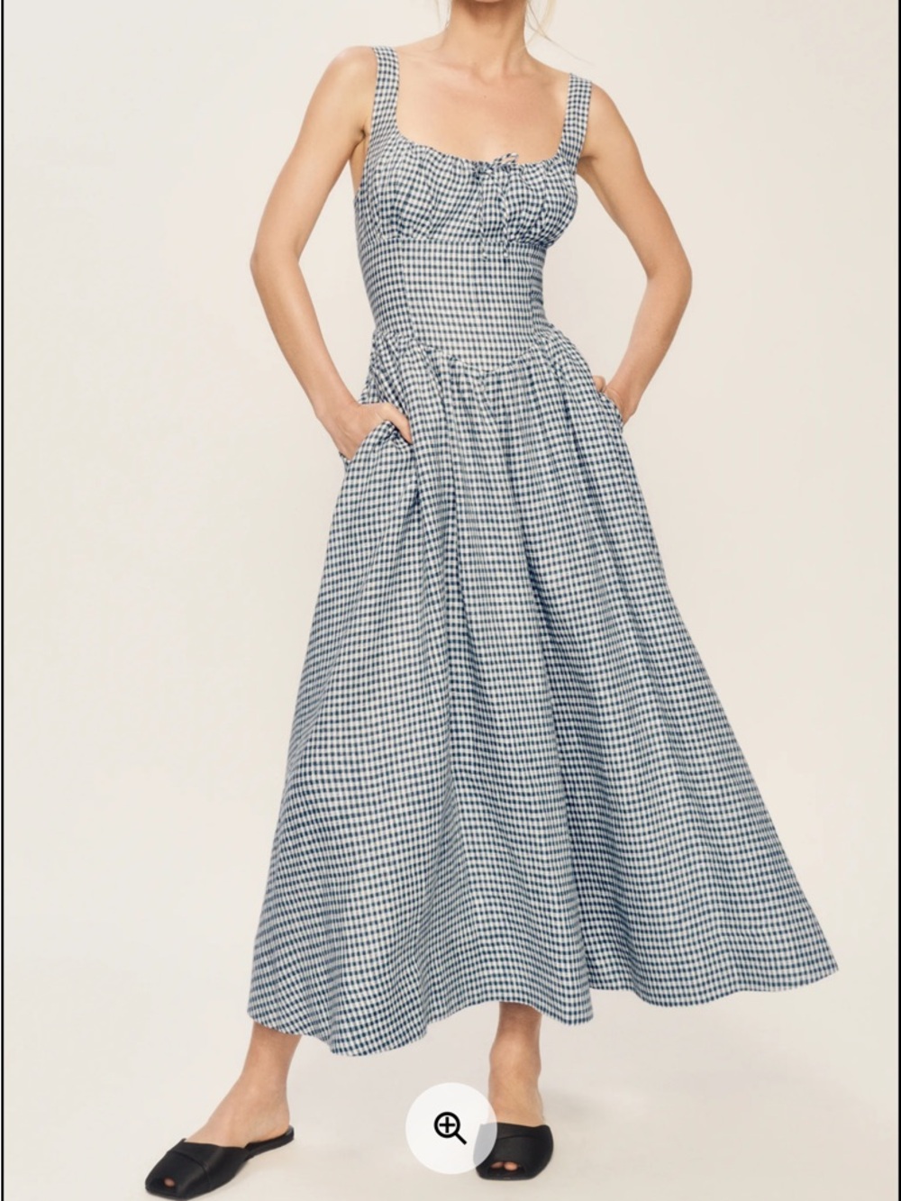 Reformation Women’s Linen Blue & White Gingham Dress - Sleeveless Midi - Picture 3 of 10